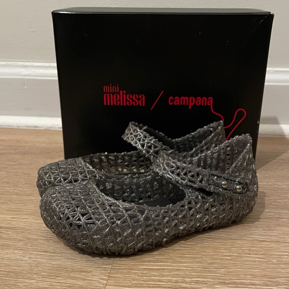 Mini Melissa Campana Kids Shoes - Sparkly Silver